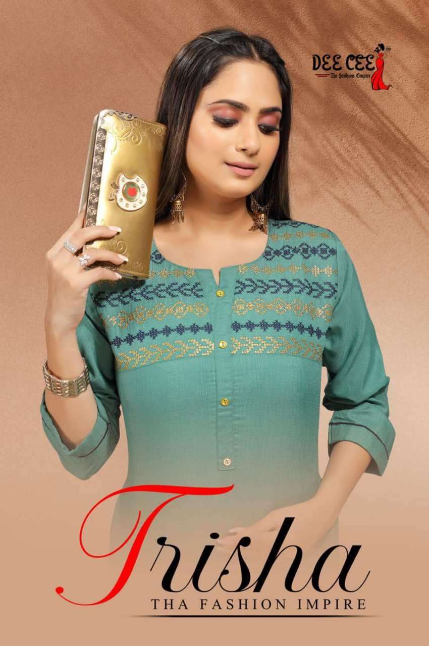 TRISHA BY DEECEE BRAND RAYON STRUCTURE SLUB PLAN CASUAL KURTI WHOLESALER AND DEALER