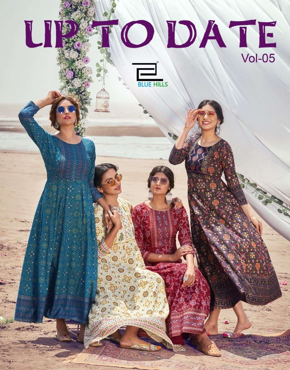 UP TO DATE VOL-5 BY BLUE HILLS BRAND 14KG RAYON WITH CALSSY FOIL PRINT LONG GOWN PATTAN KURTI WHOLES...