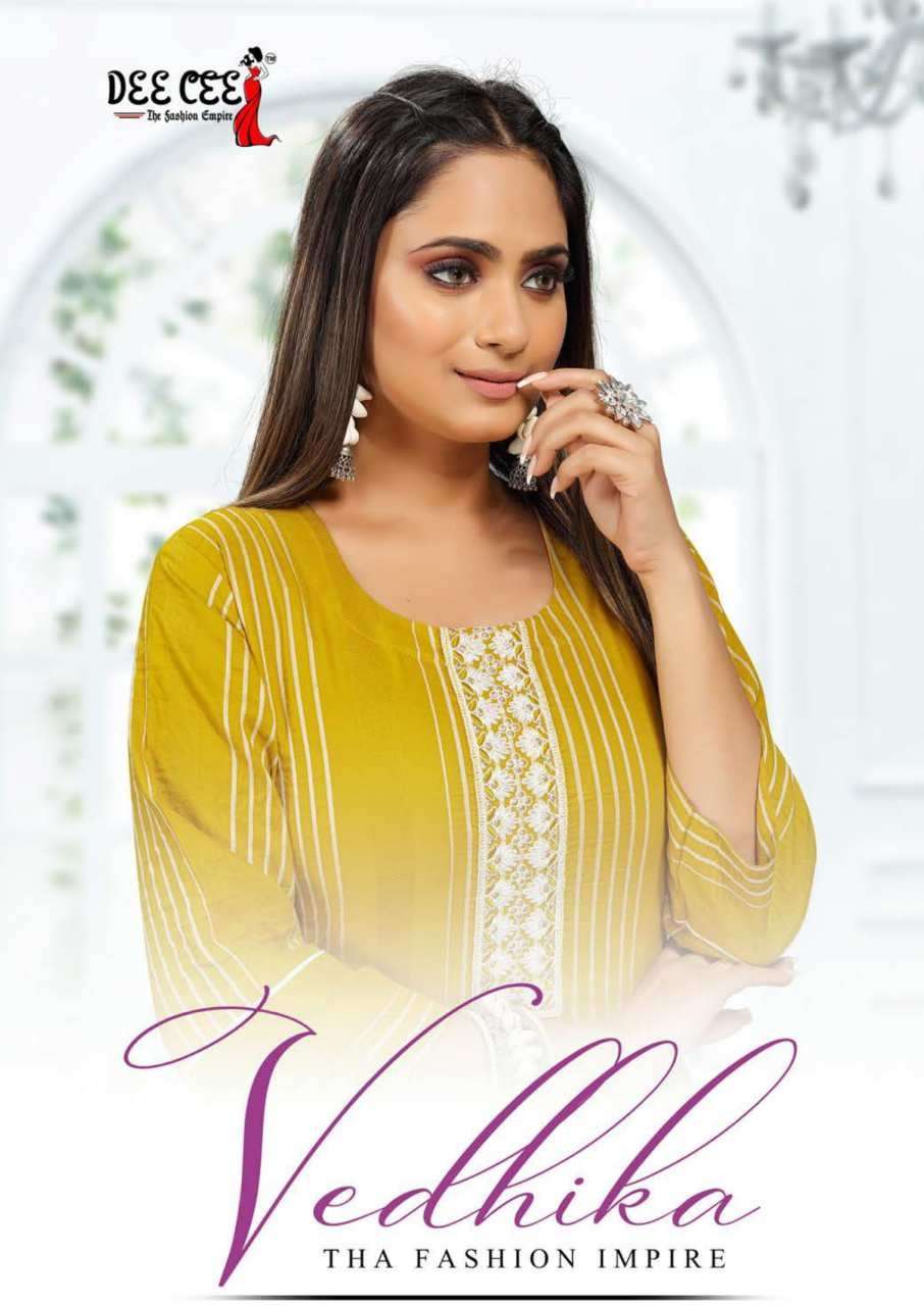 VEDIKA BY DEECEE BRAND WEAVING LINES EMBROIDERY WORK KURTI WHOLESALER AND DEALER