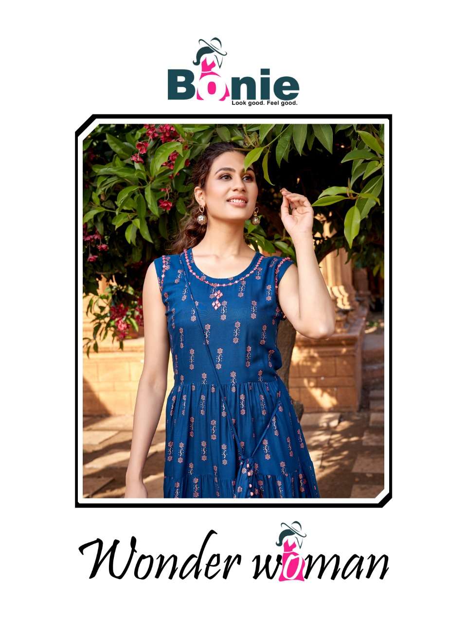 WONDER WOMAN BY BONIE BRAND RAYON FULL FLARE KURTI WITH MOBILE POCKET WHOLESALER AND DEALER