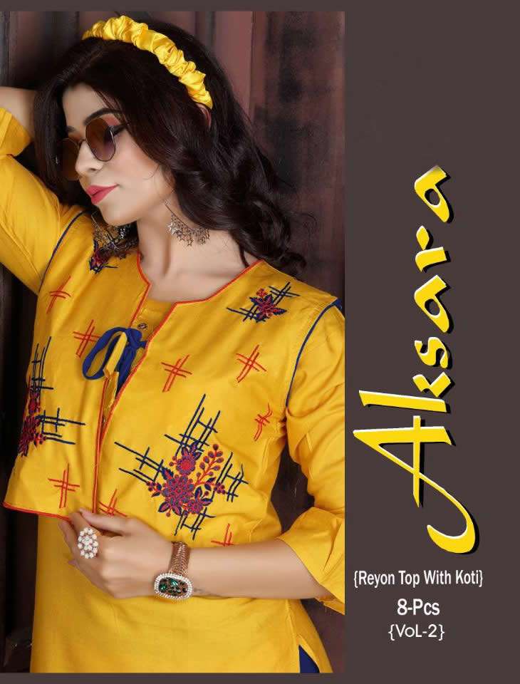 AKSARA VOL 2 BY S3FOREVER BRAND SEPARATE EMBROIDERY KOTI WITH HEAVY RAYON KURTI WHOLESALER AND DEALE...