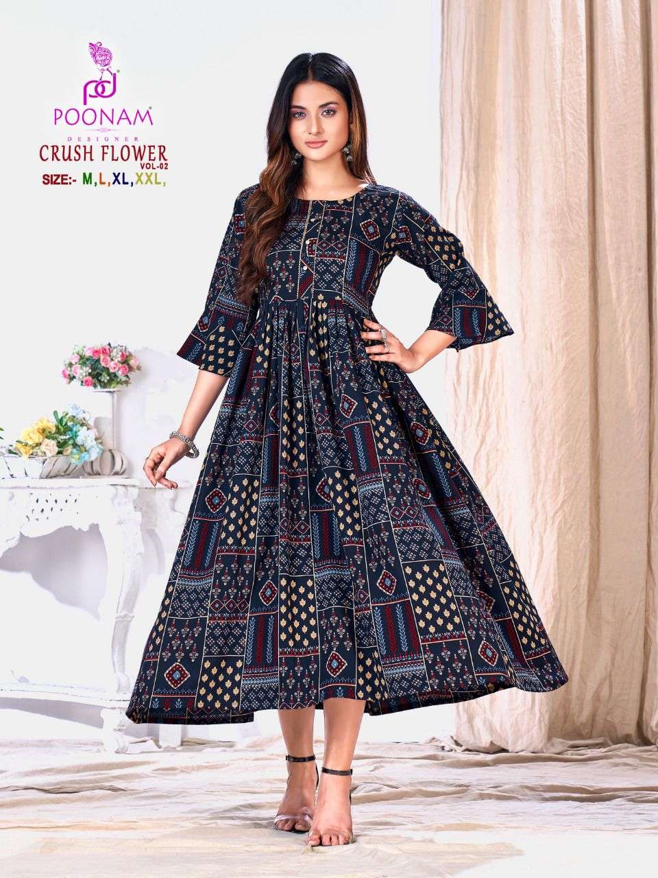 CRUSH FLOWER VOL 2 BY POONAM DESIGNER BRAND IMPORTED VISCOSE COTTON CRUSH PRINT GOWN BY S3FOREVER GU...