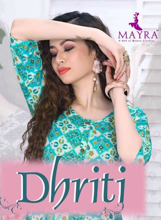 DHRITI BY MAYRA BRAND 14 KG RAYON ETHNIC WEAR PRINTED ANARKALI KURTI WHOLESALER AND DEALER