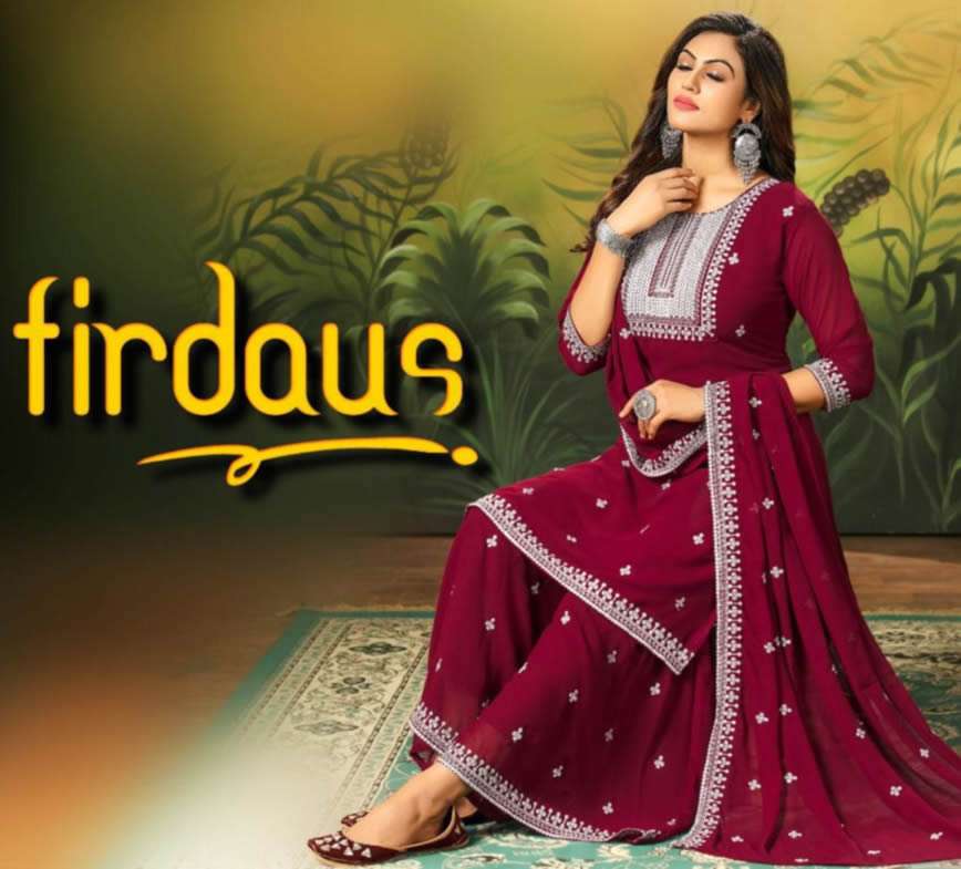 FIRDAUS BY S3FOREVER BRAND CHIFFON EMBROIDERY WORK KURTI WITH SHARARA AND FANCY DUPATTA WHOLESALER A...