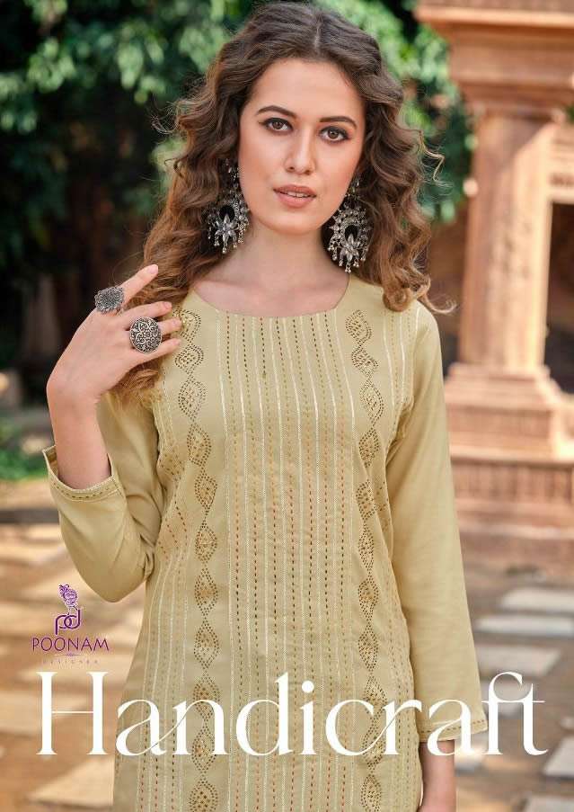 HANDICRAFT BY POONAM DESIGNER BRAND 17KG PURE RAYON WITH SWAROVSKI KATHA AND HANDWORK KURTI WHOLESAL...