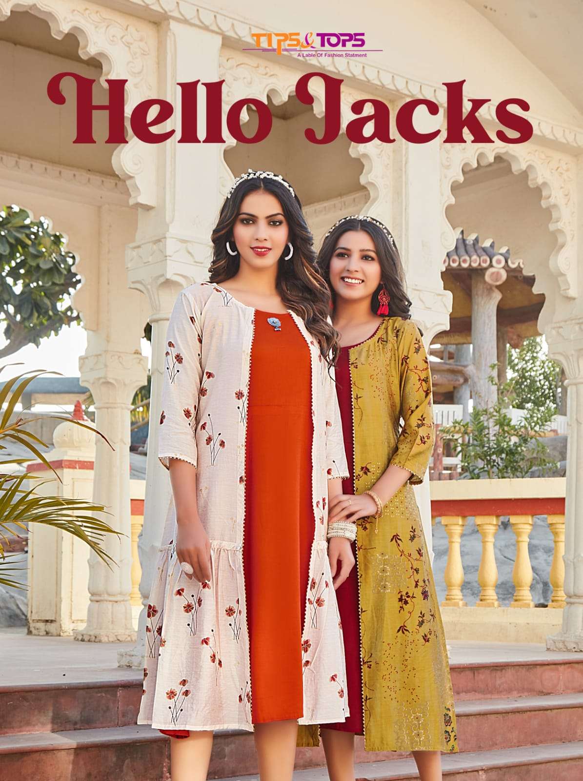 HELLO JACKS BY TIPS & TOPS BRAND  REYON 14KG SLUB KURTI WITH VISCOS CHANDERI FOIL PRINT JACKET BY S3...