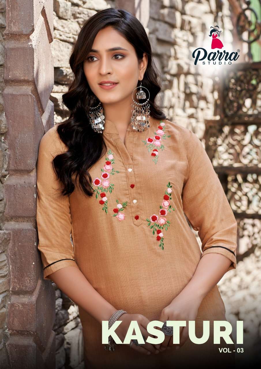 KASTURI VOL 3 BY PARRA STUDIO BRAND COTTON SLUBY WITH HAND MADE WORK KURTI WHOLESALE AND DEALER