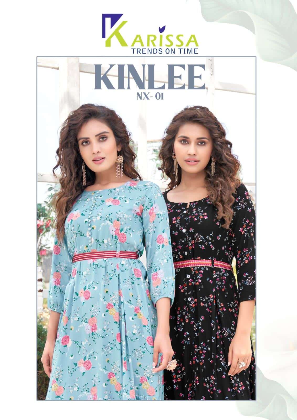 KINLEE NX01 BY KARISSA BRAND RAYON A-LINE PRINTED KURTI WITH BELT WHOLESALER AND DEALER