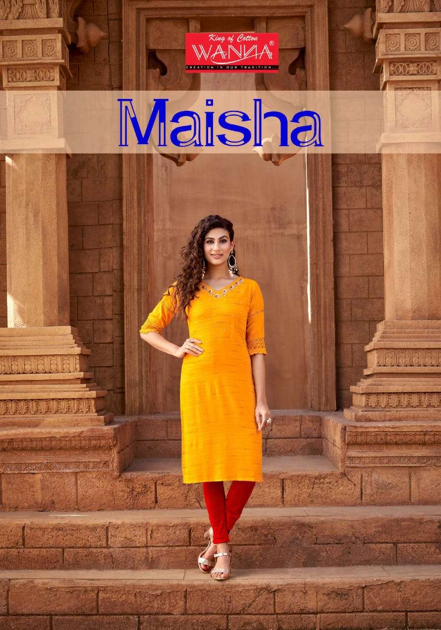 MAISHA BY WANNA BRAND FINEST QUALITY OF HEAVY RAYON TEXTURE FABRIC KURTI WHOLESALER AND DEALER