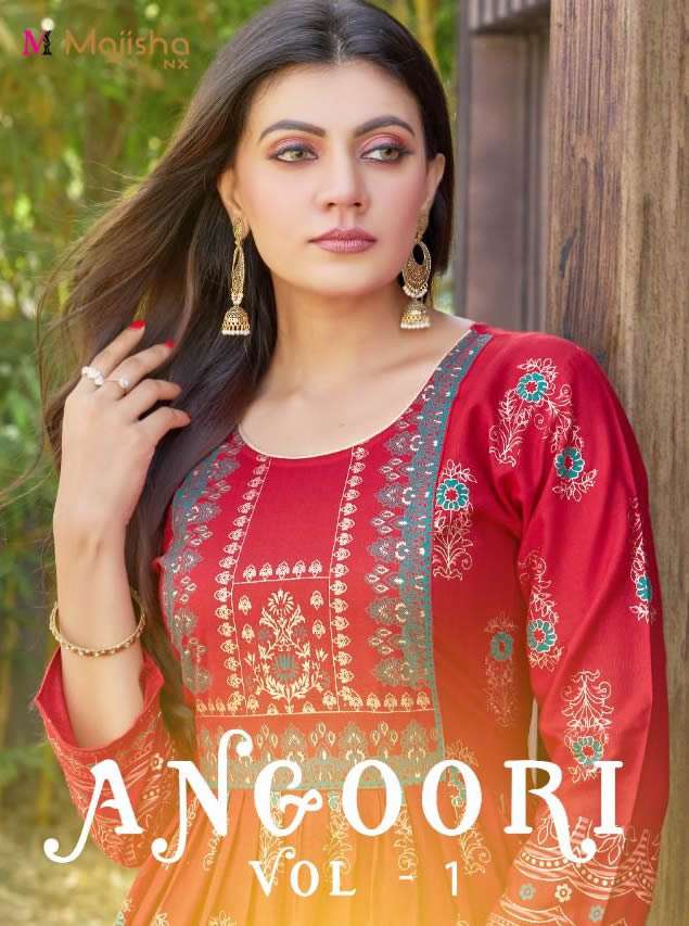 MAJISHA NX - ANGOORY VOL 1 - RAYON SLUB WITH FOIL PRINT GOWN PATTERN KURTI - S3FOREVER GUJARAT WHOLE...