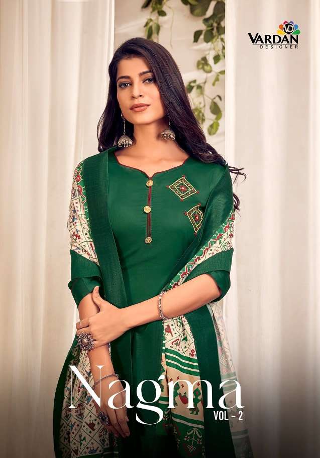 NAGMA VOL 2 BY VARDAN DESIGNER BRAND JAM COTTON HANDWORK KURTI WITH COTTON PANT AND MASLIN DIGITAL P...