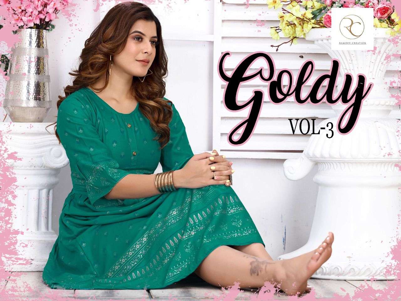 NEW GOLDY VOL 3 BY S3FOREVER BRAND 14 KG RAYON SCREEN PRINT SILLIA LONG GOWN KURTI WHOLESALER AND DE...