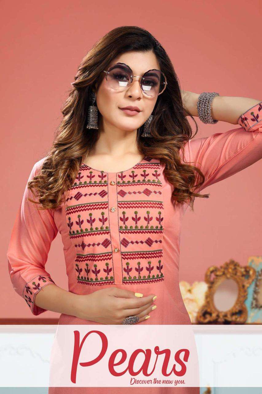 PEARS BY S3FOREVER BRAND HEAVY RAYON WITH EMBROIDERY WORK KURTI WITH PANT WHOLESALER AND DEALER