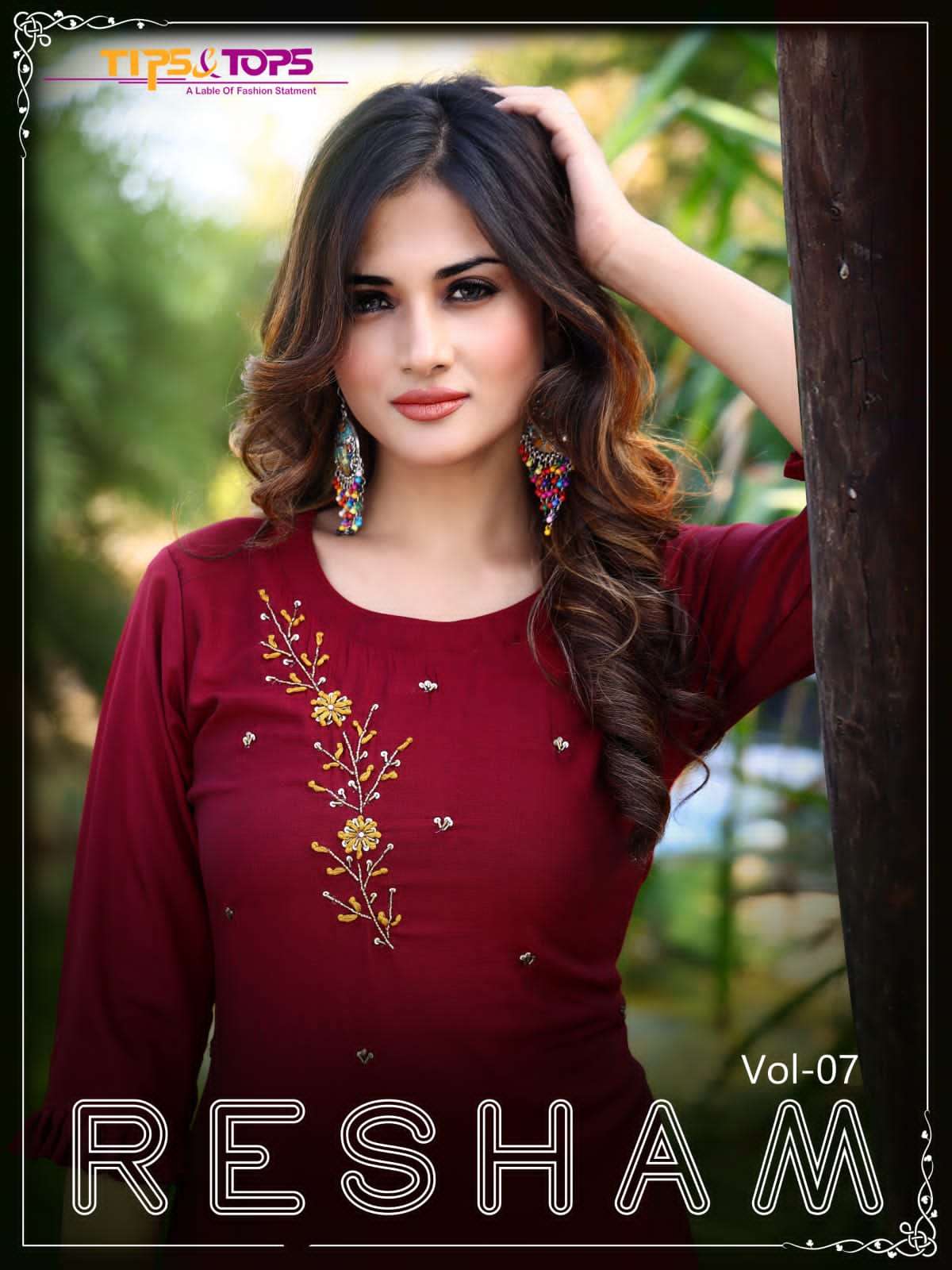 RESHAM VOL 7 BY TIPS & TOPS BRAND PARTY WEAR HEAVY MUSLINE SILK KURTI (LIVA APPROVED) WITH  HAND WOR...