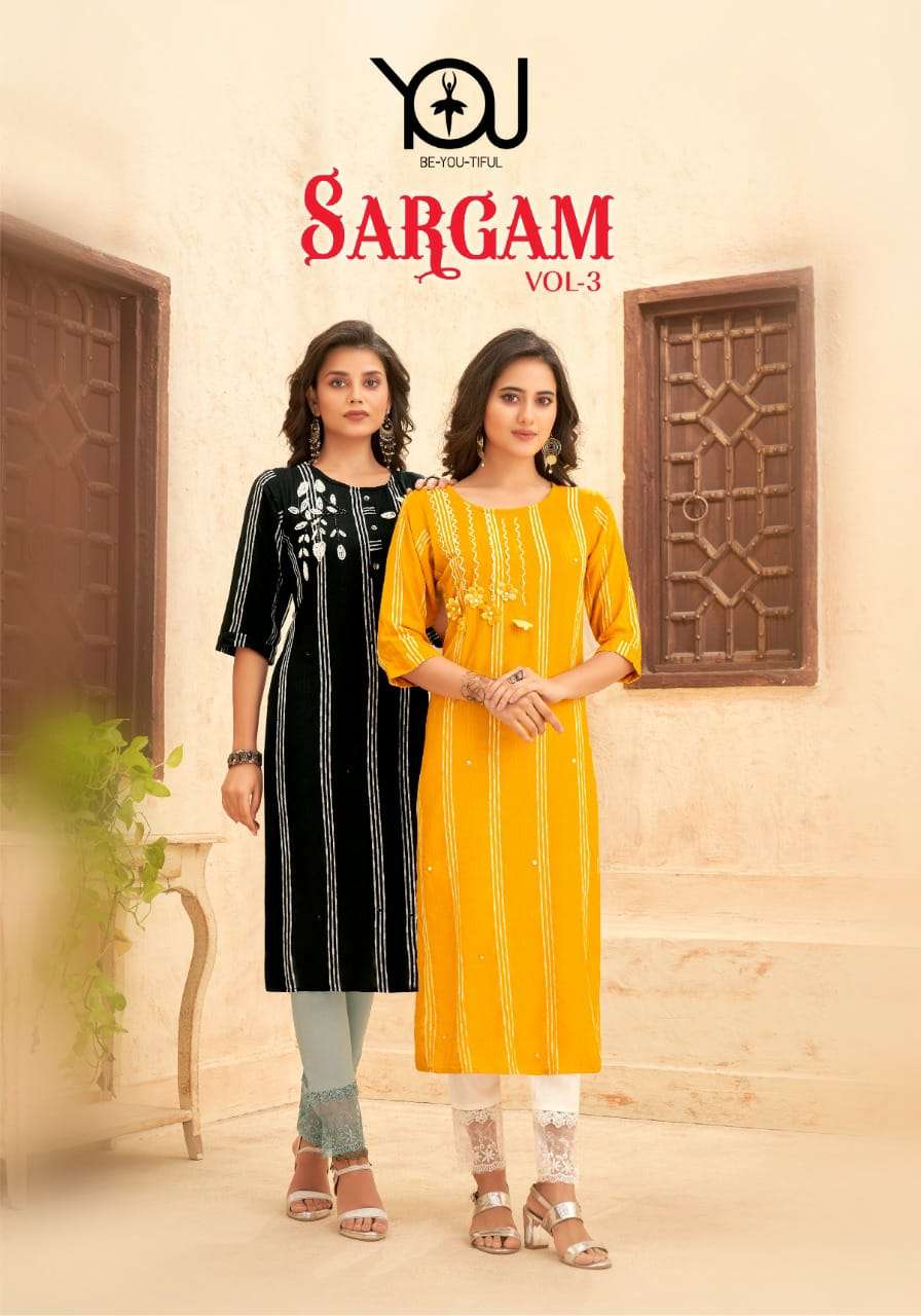 SARGAM 3 BY WANNA BRAND HEAVY RAYON STRIPES KURTI WITH FANCY LYCRA PANT WHOLESALER AND DEALER