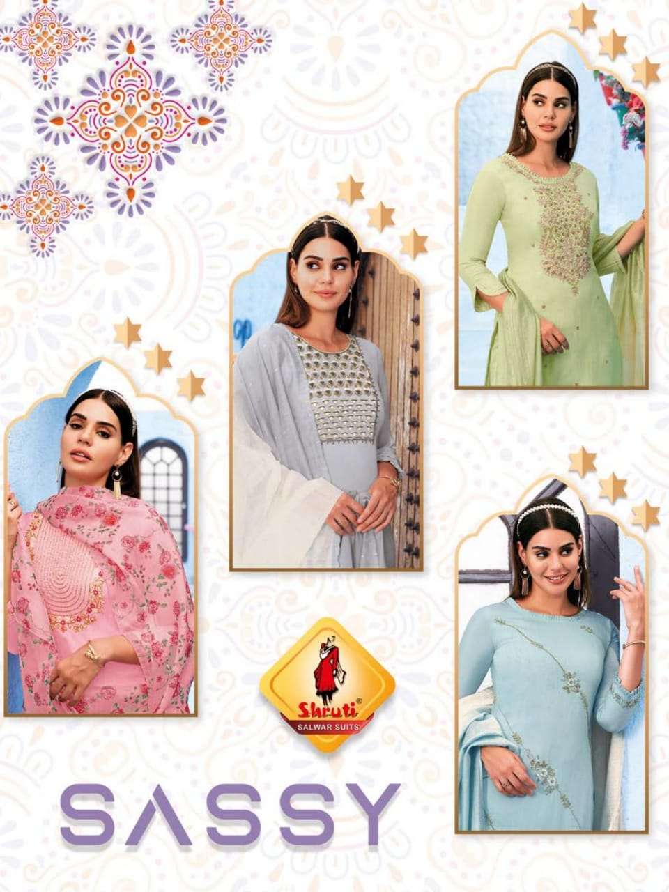 SASSY BY SHRUTI BRAND PURE DOLA SILK EMBROIDERY AND HANDWORK  KURTI WITH COTTON SATIN PANT AND SEQUE...