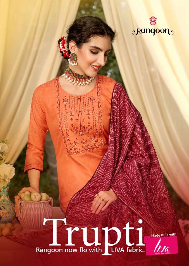 TRUPTI BY RANGOON BRAND COTTON LINING WITH EMBROIDERY WORK KURTI WITH RAYON PLAZO AND COTTON MAL DUP...