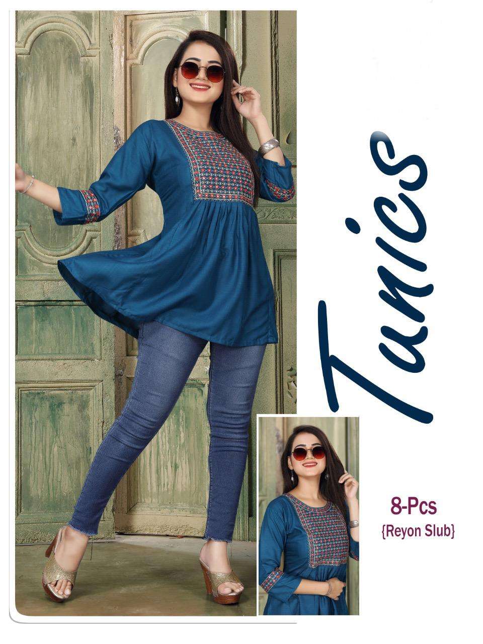 TUNICS VOL 1 BY S3FOREVER BRAND RAYON SLUB EMBROIDERY CASUAL LONG TOP WHOLESALER AND DEALER