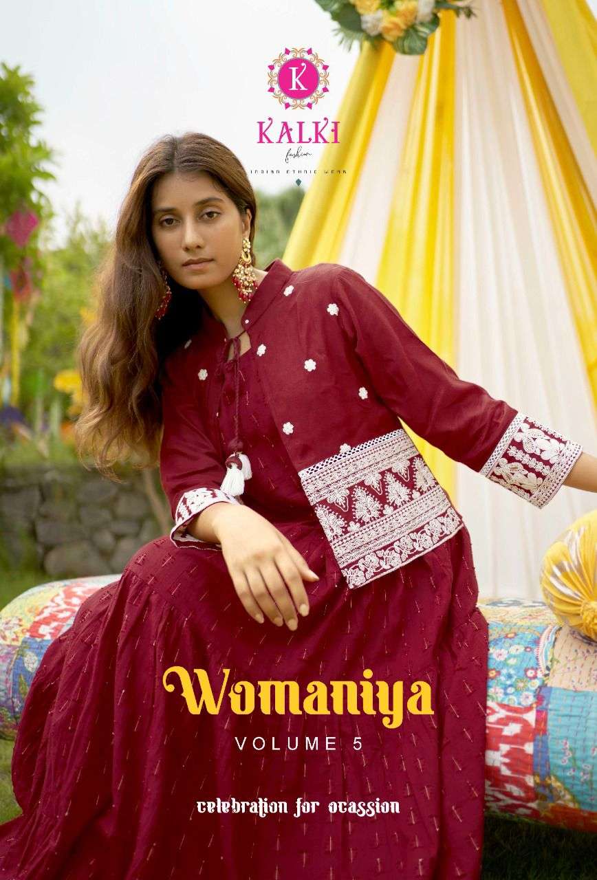 WOMANIYA VOL 5 BY KALKI FASHION BRAND DESIGNER COTTON WEAVING DOBI GOWN WITH STYLISH LUKHNOWI WORK K...