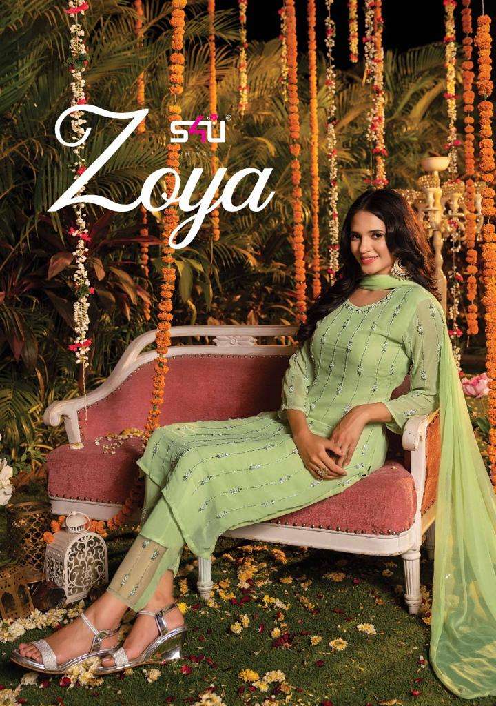 ZOYA BY S4U BY SHIVALI BRAND VISCOSE GEORGETTE HANDWORK KURTI WITH DISGNER PANT AND HEAVY DUPATTA WH...