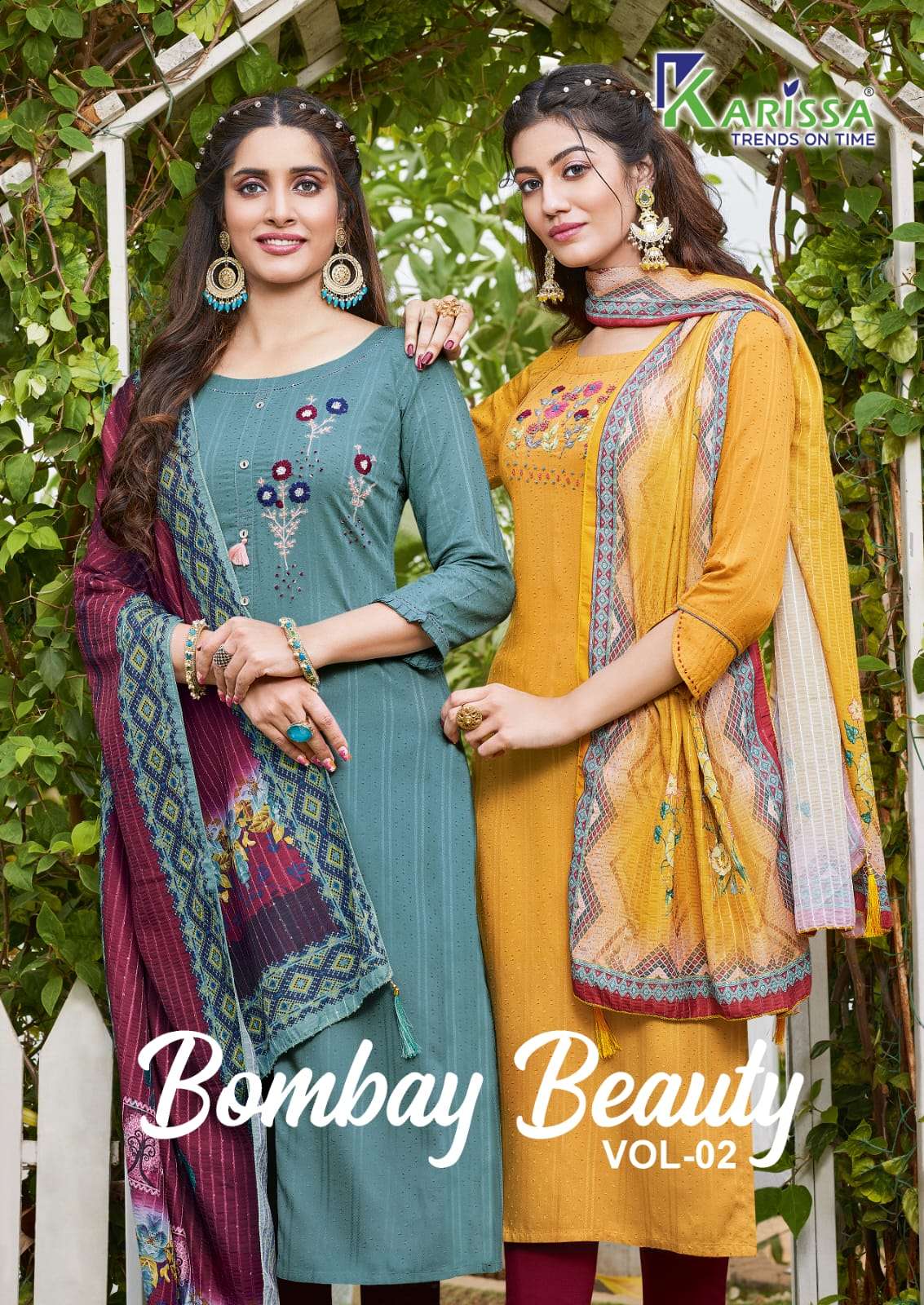 BOMBAY BEAUTY VOL-2 BY KARISSA BRAND VISCOSE RAYON WEAVING THREAD WITH HANDWORK KURTI WITH  RAYON SL...