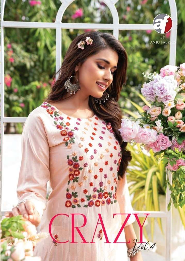 CRAZY VOL 4 BY AF BRAND VISCOSE 20 KG RAYON KATHA WITH HEAVY NOT WORK  STRAIGHT KURTI WHOLESALE AND ...