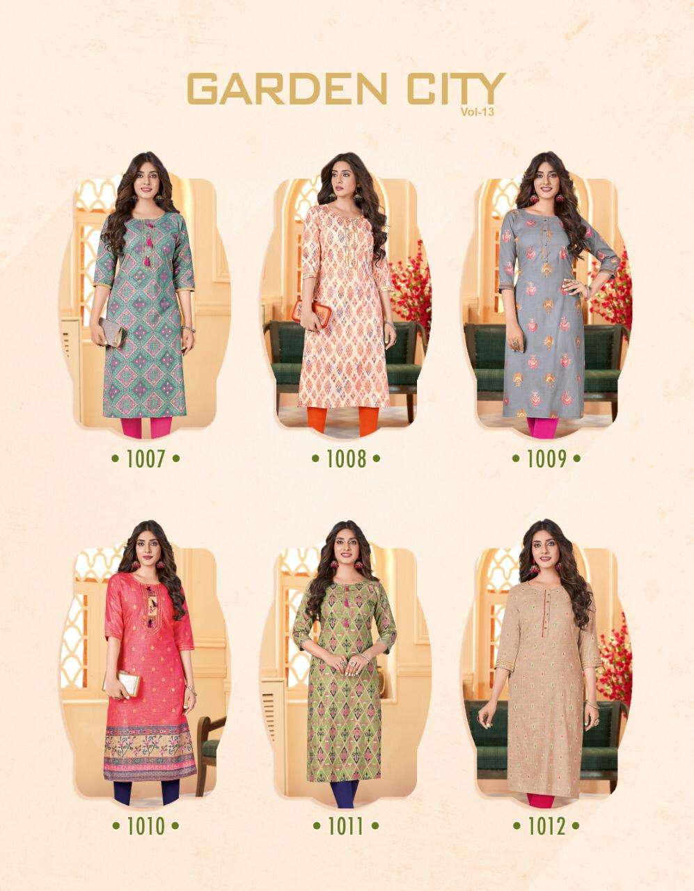 GARDENCITY VOL-13 BY DIYA TRENDS BRAND 14KG RAYON CAPSULE FOIL PRINT STRAIGHT SIDE CUT KURTI WHOLESA...