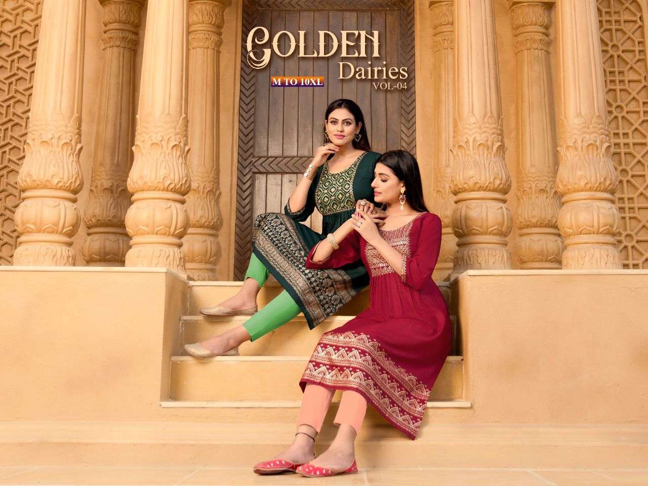 GOLDEN DAIRIES VOL 4 BY S3FOREVER BRAND 14KG SLUB RAYON ZARI STRAIGHT CUT FRILL KURTI WITH SEQUENCE ...