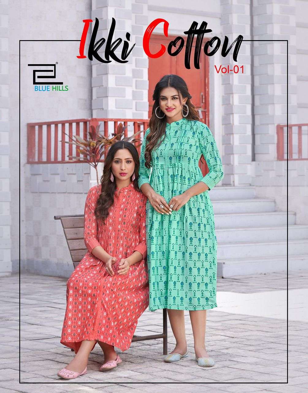 IKKE COTTON BY BLUE HILLS BRAND COTTON CAMRIC IKKAT PRINT SHORT MIDDE CONCEPT KURTI WHOLESALE AND DE...