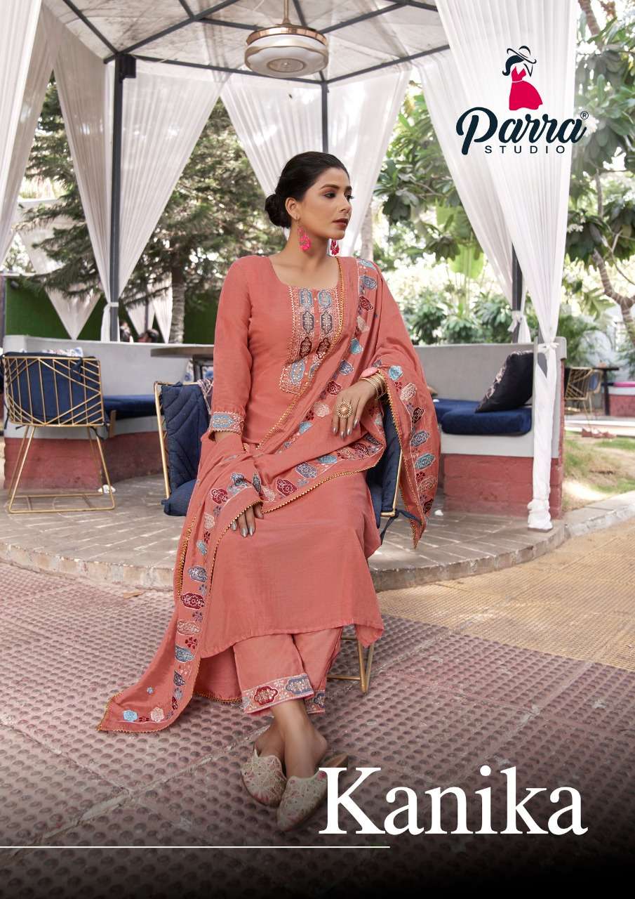 KANIKA VOL 1 BY PARRA STUDIO BRAND MUSLIN EMBROIDERY WORK KURTI WITH INNER AND MUSLIN POCKET PANT AN...