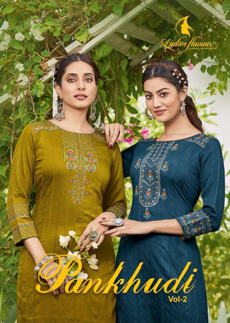 PANKHUDI VOL 2 BY LADIES FLAVOUR BRAND PURE VISCOSE WITH HEAVY SEQUENCE EMBROIDERY WORK KURTI WHOLES...