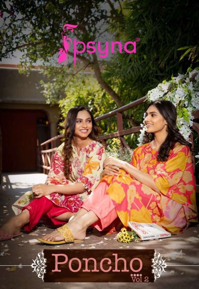 PONCHO - 2 BY PSYNA BRAND MUSLIN DIGITAL PRINT HANDWORK KURTI WITH SANTOON PANT WHOLESALER AND DEALE...