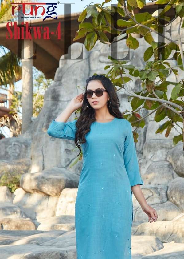 SHIKWA VOL 4 BY RUNG BRAND HEAVY SLUB RAYON WITH MANUAL HANDWORK FANCY KURTI WHOLESALER AND DEALER