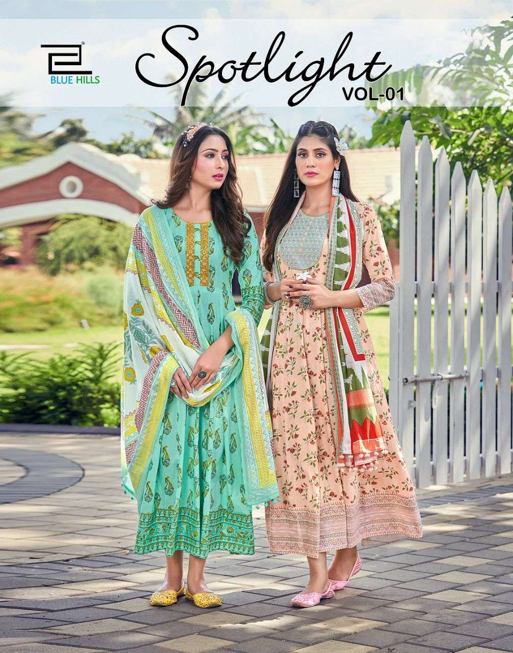 SPOTLIGHT VOL-1 BY BLUE HILLS BRAND COTTON CAMBRIC PRINT WITH STYLES NECK EMBROIDERY WORK LONG ANARK...