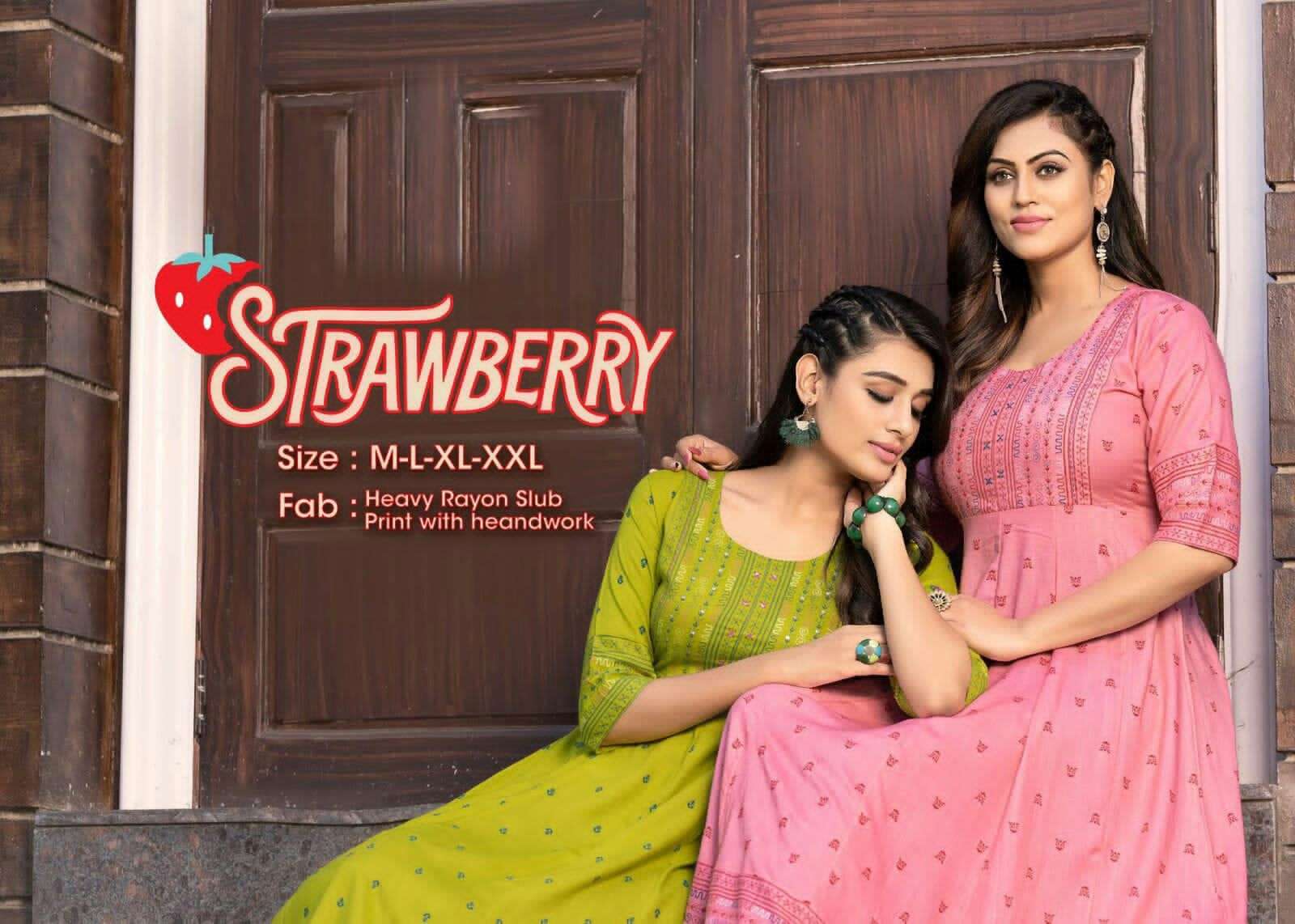 STRAWBERRY BY S3FOREVER BRAND HEAVY RAYON SLUB WITH PRINT WITH HANDWORK FROCK STYLE KURTI WHOLESALE ...