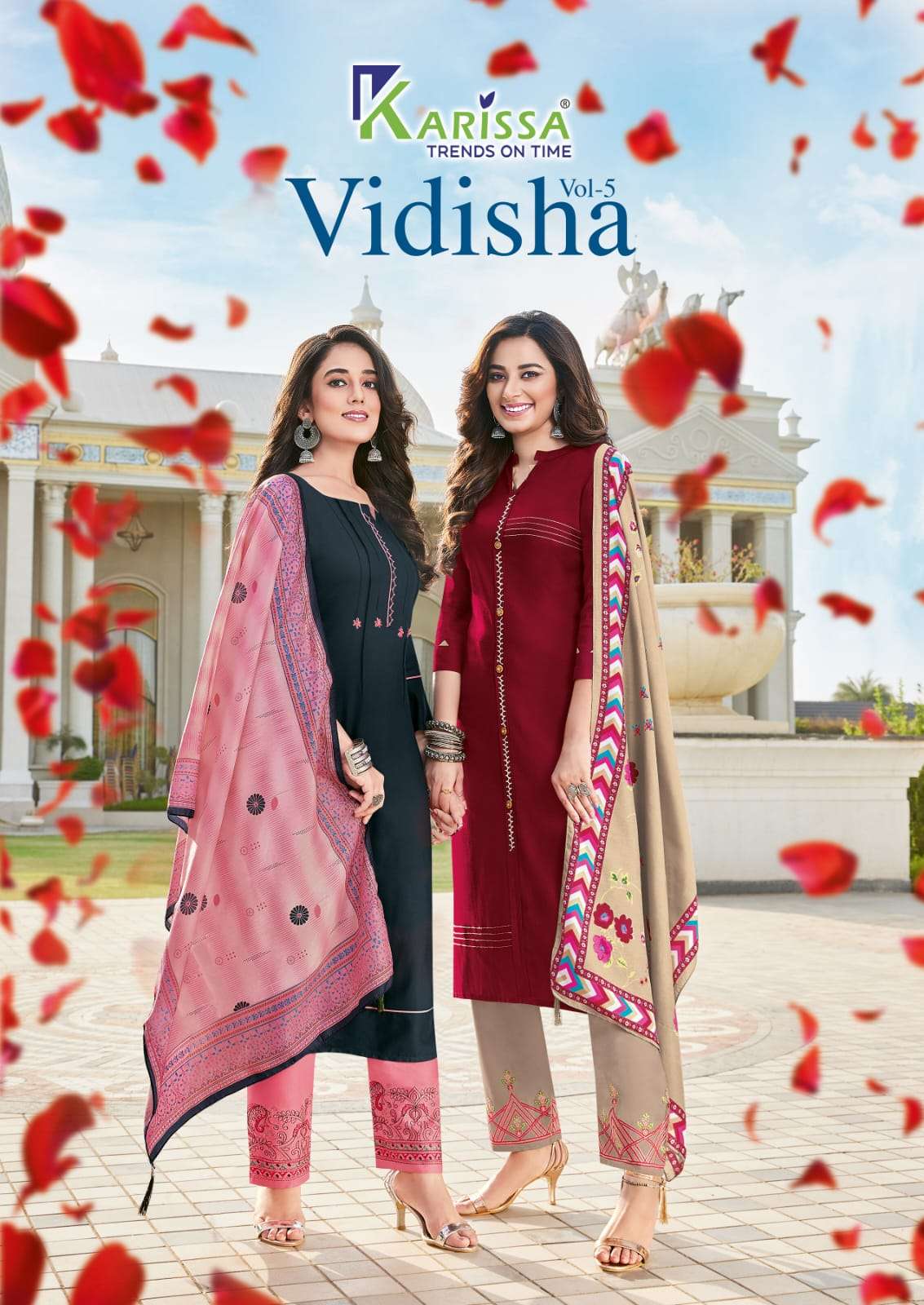 VIDISHA VOL 5 BY KARISSA BRAND RAYON THREAD AND HANDWORK KURTI WITH RAYON PLAZO PANT AND MUSLIN DIGI...