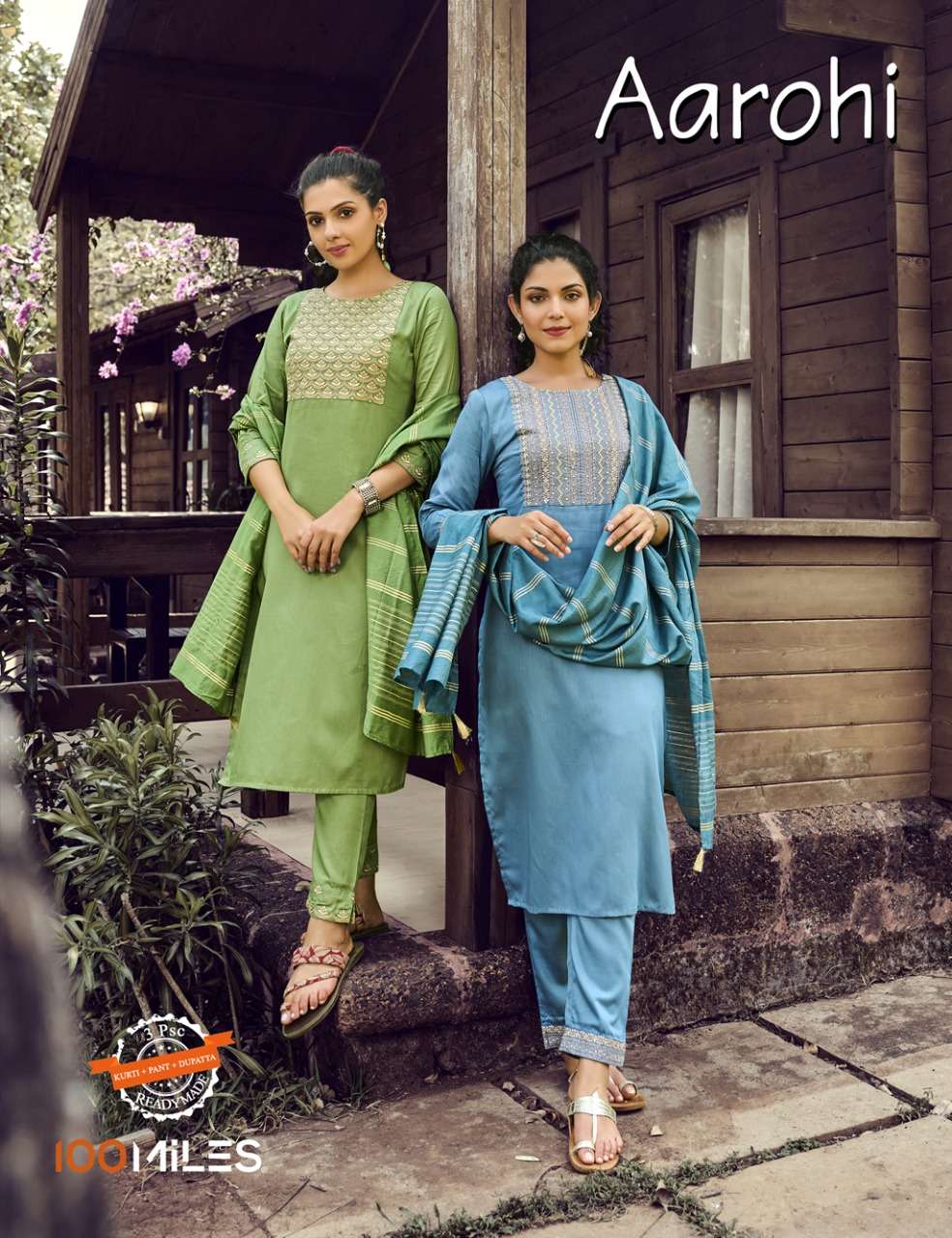 AAROHI BY 100MILES BRAND PURE SATIN COTTON HEAVY EMBROIDERED KURTI WITH COTTON PANT AND FANCY RAPIER...