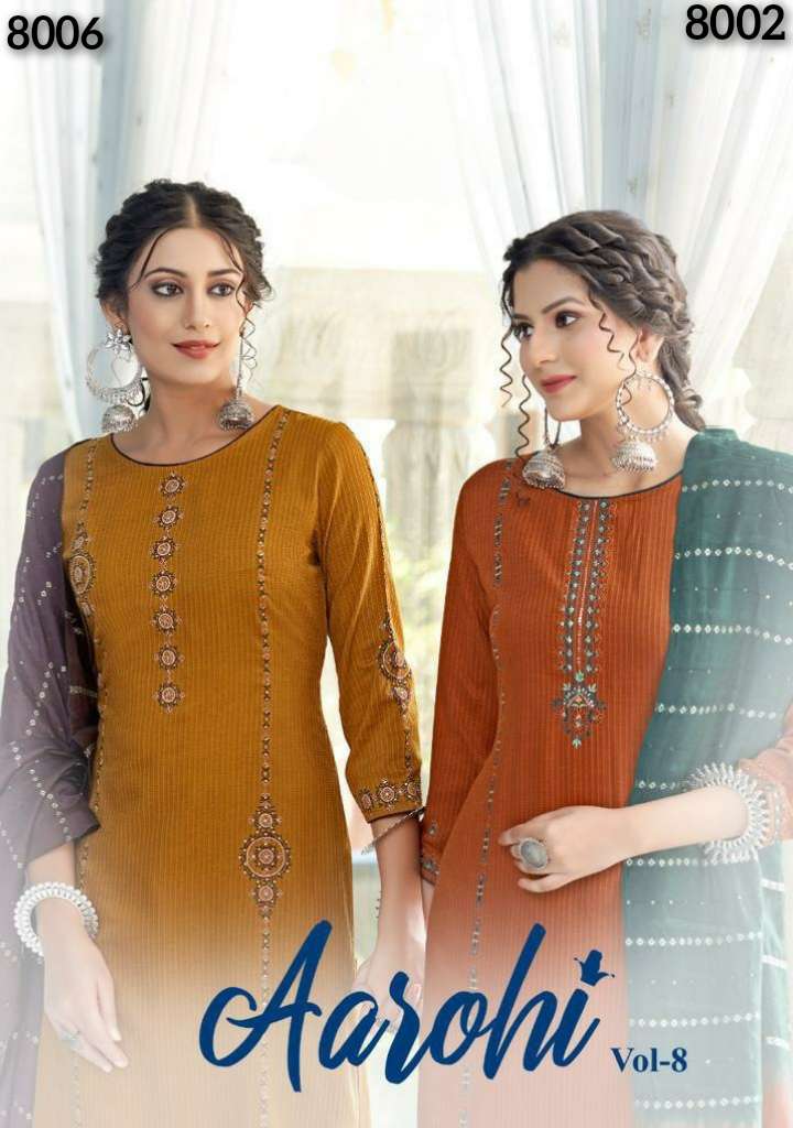 AAROHI VOL 8 BY LADIES FLAVOUR BRAND HEAVY CHINON WITH EMBROIDERY AND SEQUENCE WORK KURTI WITH CHINO...