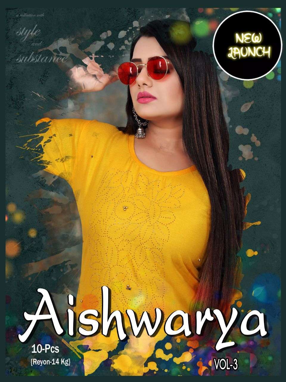 AISHWARYA VOL 3 BY S3FOREVER BRAND 14 KG RAYON WITH CLASSY DIAMOND AND MOTI WORK STRAIGHT KURTI WHOL...