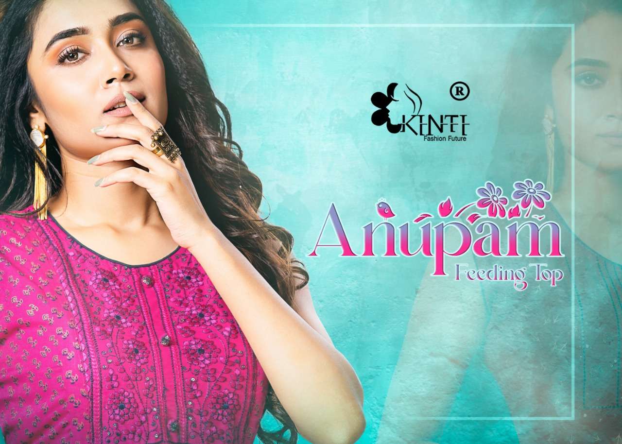 ANUPAM BY KINTI BRAND RAYON SLUB WITH SEQUENCE AND EMBROIDERY WORK NECK SCREEN PRINT FEEDING TOP FRO...