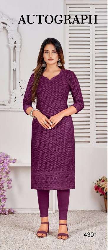 AUTOGRAPH BY STARLINK BRAND RAYON WITH HEAVY SHIFFLI WORK STRAIGHT KURTI WHOLESALER AND DEALER