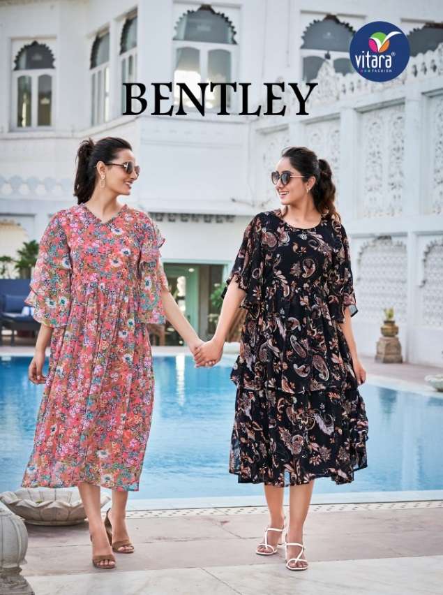 BENTLY BY VITARA FASHION BRAND GEORGETTE TUNIC WITH CLASSY PRINT FROCK STYLE KURTI WHOLESALER AND DE...
