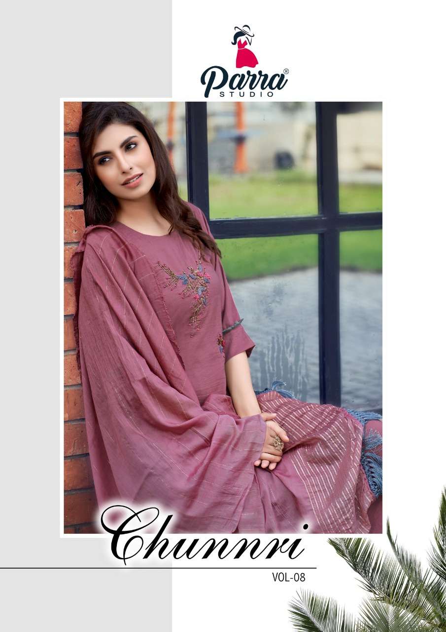 CHUNNRI VOL 8 BY PARRA STUDIO BRAND MASKA PREMIUM MASLINE KHATLI WORK KURTI WITH INNER AND WEAVING F...