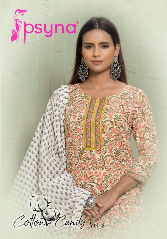 COTTON CANDY - 2 BY PSYNA BRAND PURE COTTON CLASSY CAMRIC PRINT KURTI WITH COTTON PANT AND COTTON MU...