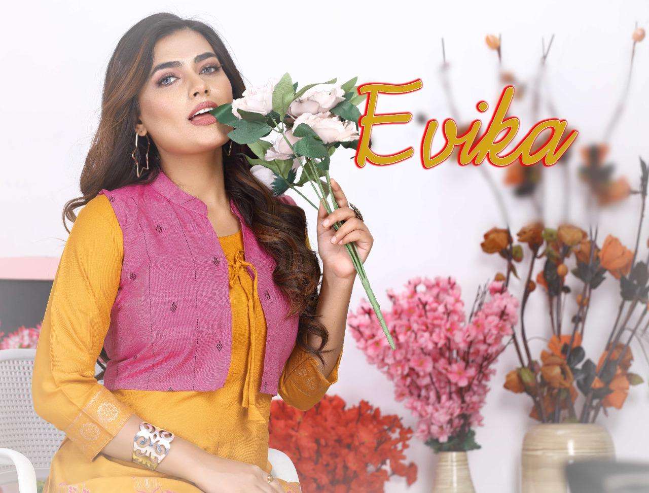 EVIKA VOL 1 BY S3FOREVER BRAND 14 KG RAYON FOIL PRINT A-LINE KURTI WITH FOIL PRINT JACKET WHOLESALER...