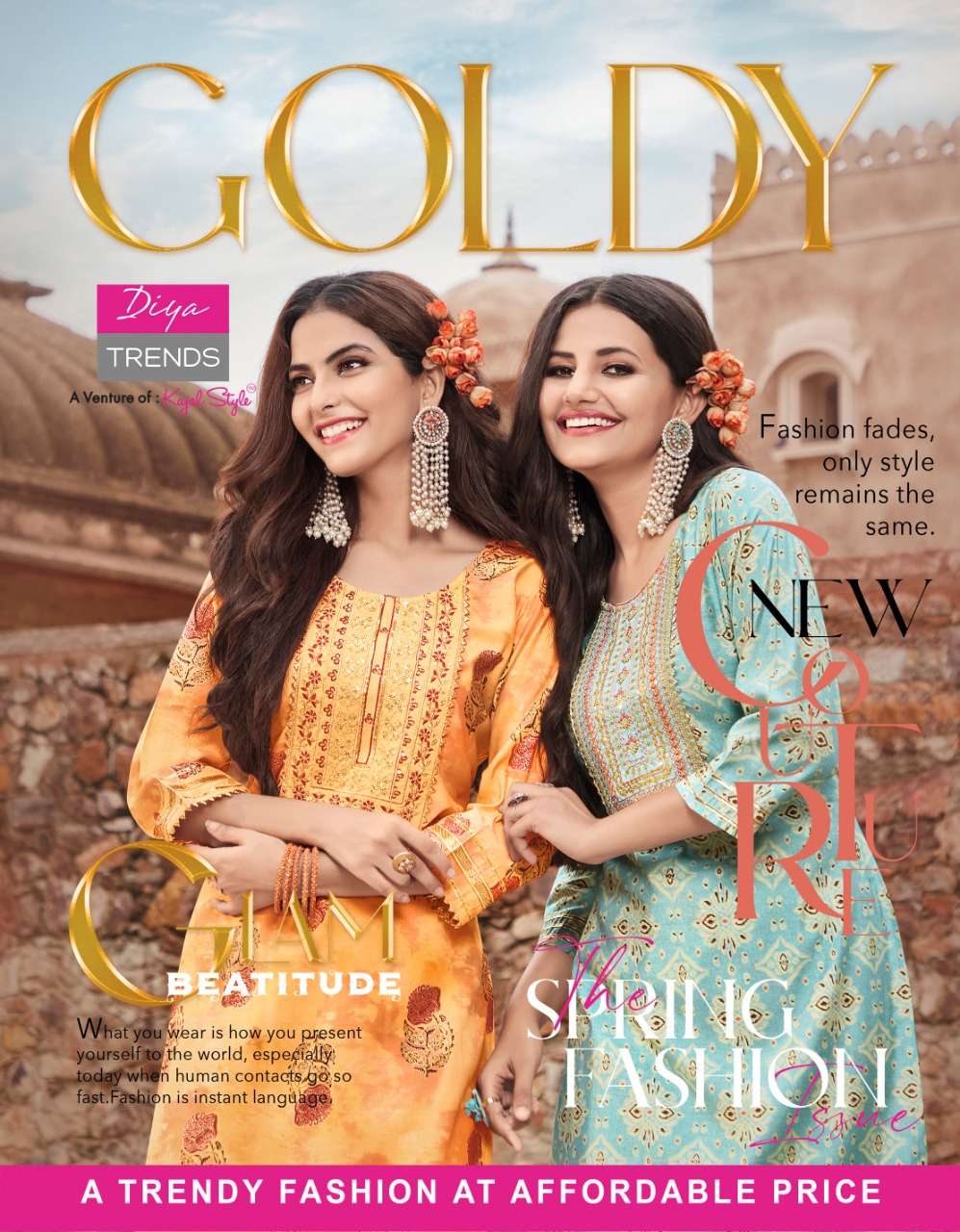 GOLDY VOL 1 BY DIYA TRENDS BRAND CHANDERI WITH CLASSY FOIL PRINT AND SEQUENCE OR EMBROIDERY WORK KUR...