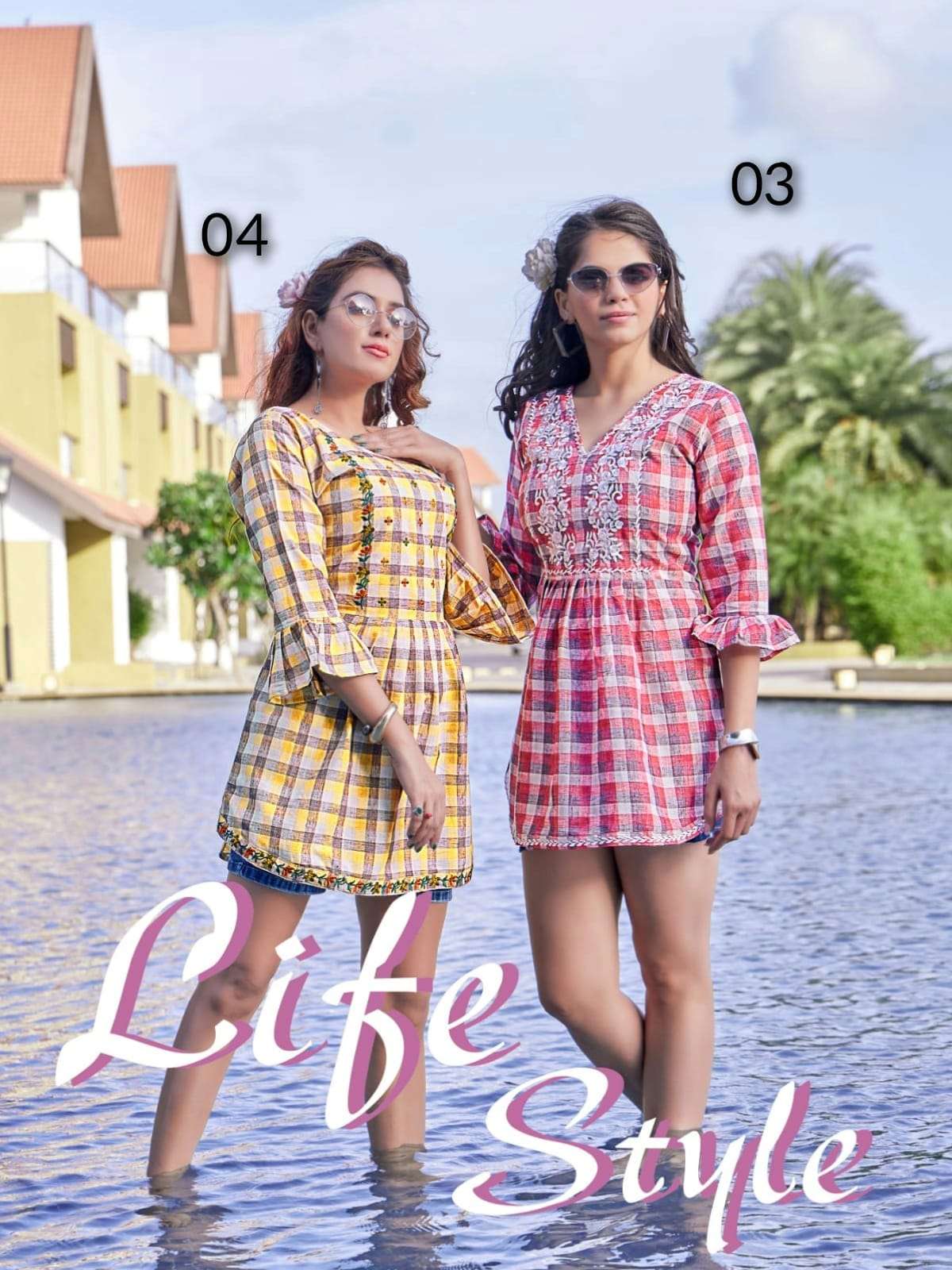 LIFE STYLE BY S3FOREVER BRAND HEAVY FANCY FLEX EMBROIDERY WORK LONG CHECKS TOP WHOLESALER AND DEALER