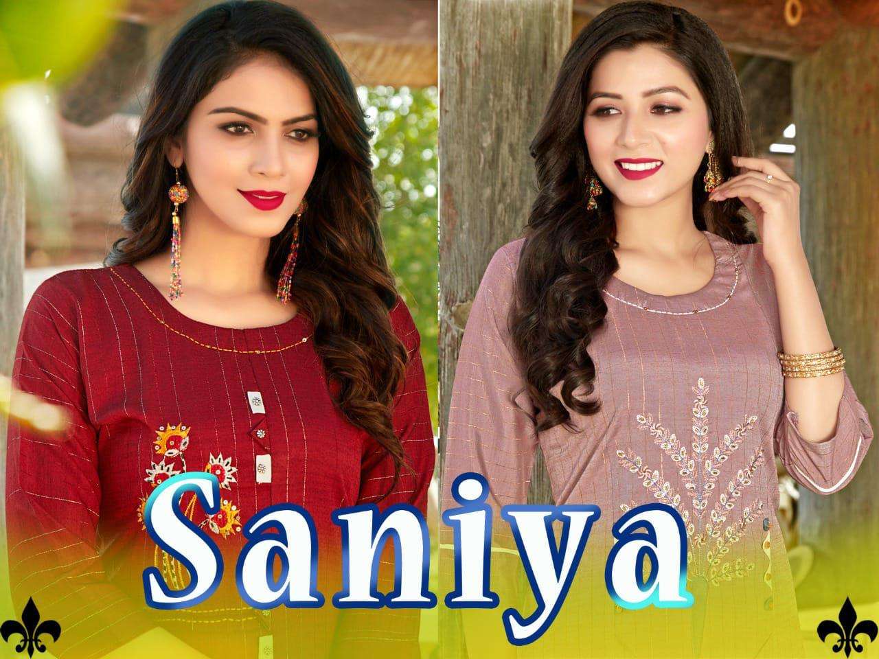 NEW SANIYA VOL 1 BY S3FOREVER BRAND RAYON SILK LUREX WITH EMBROIDERY AND KATHA WORK STRAIGHT KURTI W...