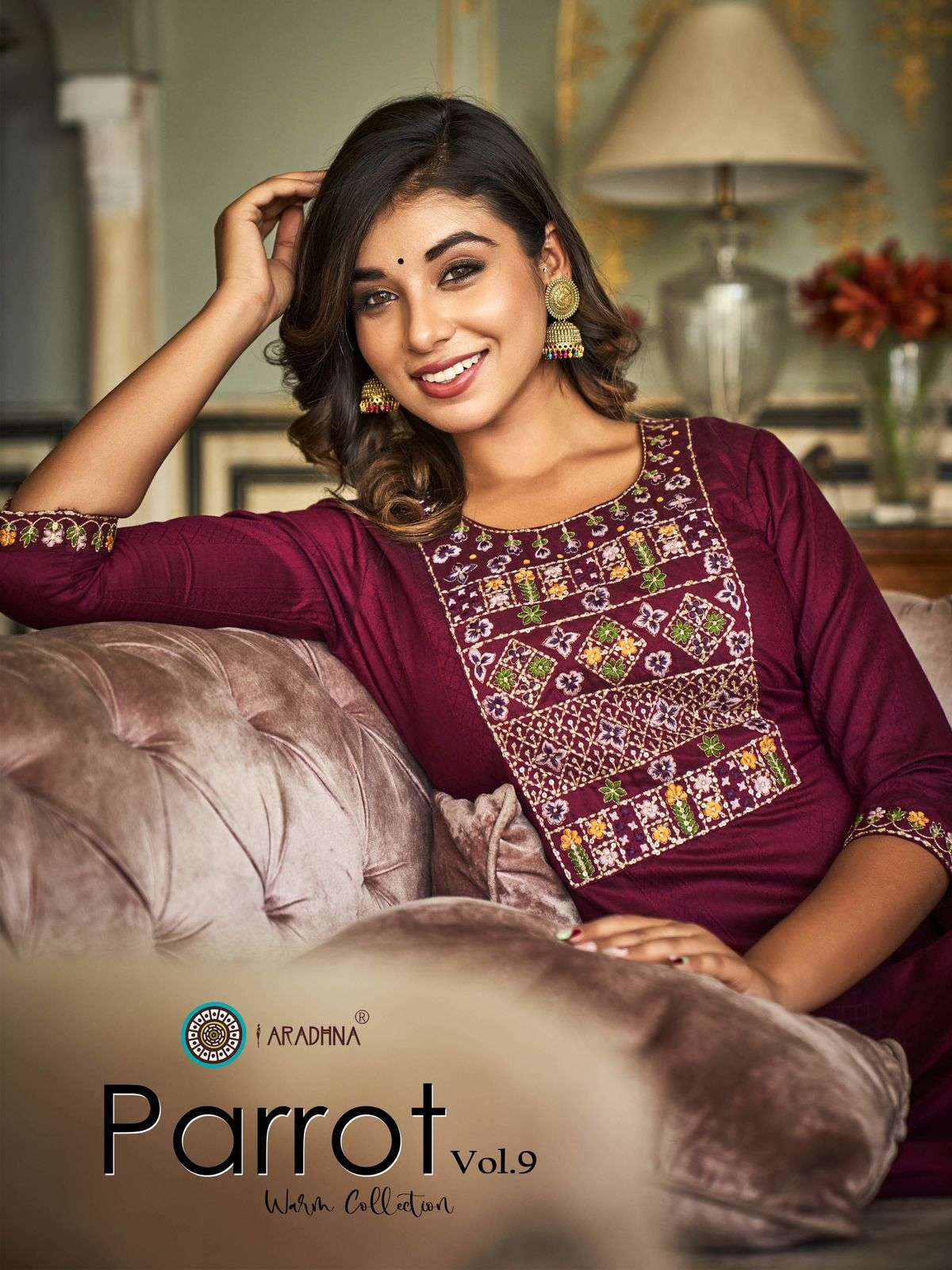 PARROT VOL 9 BY ARADHNA BRAND FANCY VISCOSE WITH HEAVY EMBROIDERY WORK STRAIGHT KURTI WHOLESALER AND...