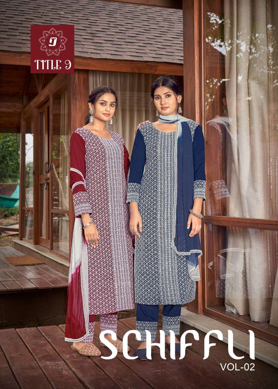 SCHIFFLI VOL 2 BY BANWERY BRAND RAYON SCHIFFLI AND SEQUENCE WORK KURTI WITH HEAVY RAYON PANT AND NAZ...